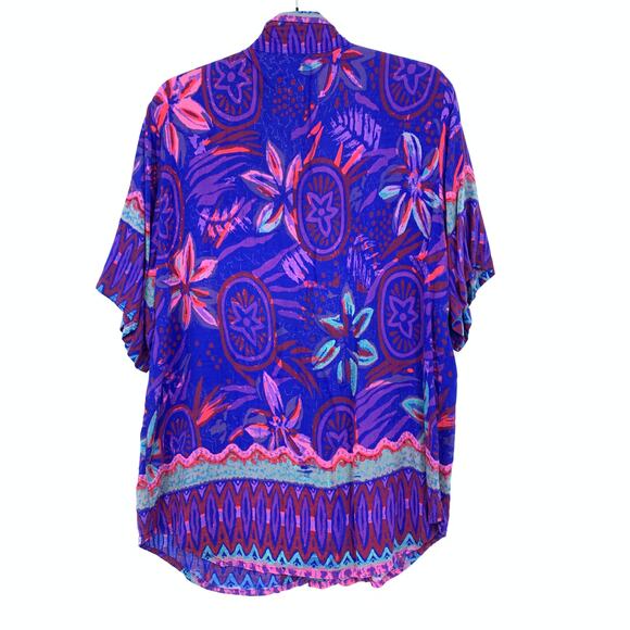 Rainbow-Jo Short Sleeve Aloha Short Mens Size L Purple Floral Print Button Front - Picture 2 of 5